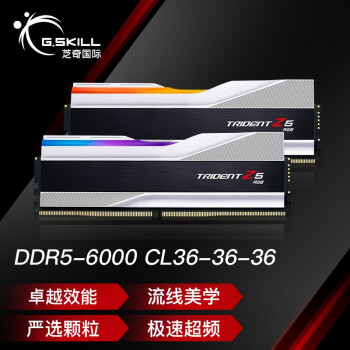 G.SKILL 芝奇 32GB(16Gx2)套装 DDR5 6000频率 台式机内存条-幻锋戟RGB灯条(科技银)/C36
