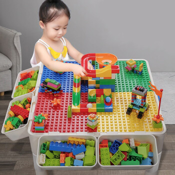 PLUS會員：Temi 糖米 兒童玩具積木桌子 無椅4桶+180大80大滑道