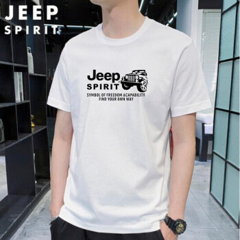 Jeep 吉普 夏季短袖T恤男純棉圓領潮流大碼短袖體恤舒適字母印花T恤 9052白色 XL