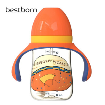 bestborn 贝适邦 大童 奶瓶 1岁 以上2 新生 婴儿 ppsu 耐摔 品牌 鸭嘴 吸管 奶瓶 大宝宝 毕加索橙牛 270ML