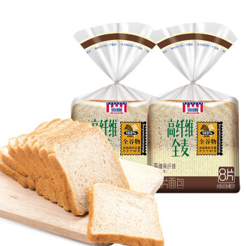 MANKATTAN 曼可顿 特选高纤维全麦切片吐司面包 健康轻食营养早餐烘焙全麦面包DIY三明治 400g*2包组合装