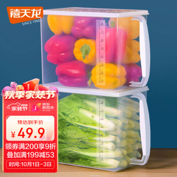Citylong 禧天龙 保鲜盒冰箱收纳盒塑料保鲜盒储物盒 蔬菜水果密封盒冷藏盒 9L带把手 2只装