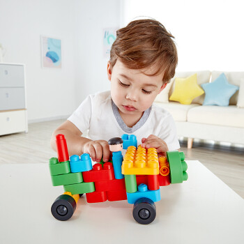 PolyM Hape(德國)兒童積木拼插拼搭玩具寶寶柔性積木可機洗可兼容女孩玩具polym動物園管理車套 18M+ 760006