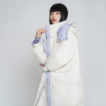 ERAL 艾莱依 羽绒服2021年反季中长款设计感小众敦煌系列韩版外套冬暖白色155