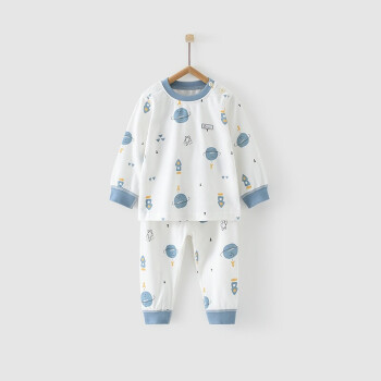 Tongtai 童泰 四季款5个月-3岁婴儿衣服肩开套头内衣套装男女宝宝家居服套装 TS12J437 蓝色 73