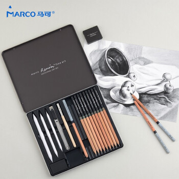 MARCO 马可 300119C 雷诺阿系列 专业美术素描铅笔炭笔绘图 19件套
