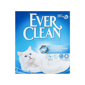EVER CLEAN 铂钻 原装进口 EverClean铂钻欧版膨润土无尘猫砂沙除臭结团活性炭（小蓝盒）5.4kg/6L