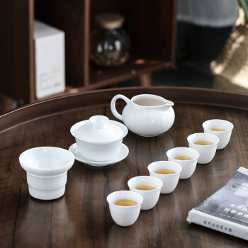 Cademe 佳德美 中国白茶器 薄胎茶杯三才盖碗组合 功夫茶具套装