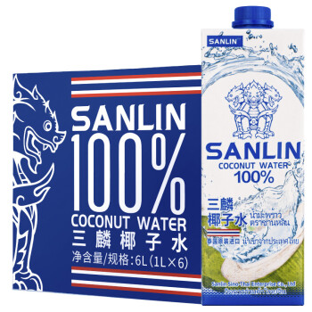 SANLIN 三麟 100%天然椰子水 泰国原装进口NFC椰青果汁1L*6瓶 整箱