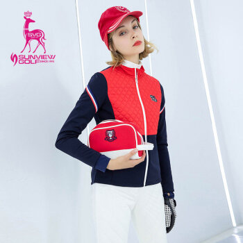 SUNVIEW GOLF SVG高尔夫服装女秋冬季时尚撞色修身棉服保暖女士运动夹棉外套 (02)红色 S