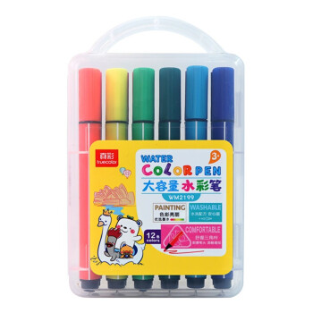 truecolor 真彩 12色大容量三角杆可洗水彩笔绘画笔填色笔学生儿童涂鸦上色水彩笔PP盒 WM2199