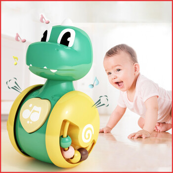 靈動寶寶 恐龍不倒翁寶寶嬰幼兒早教啟蒙兒童安撫學爬按壓發聲玩具男孩女孩0-12個月1歲生日禮物 綠