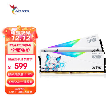 ADATA 威刚 D50 DDR4 3600 16GB (8G×2)套装 台式机内存 XPG龙耀-华硕吹雪联名RGB灯条