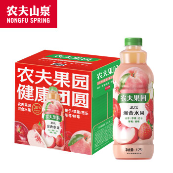 农夫山泉 农夫果园30%混合果汁饮料（桃苹果草莓树莓芭乐） 1.25L*6瓶