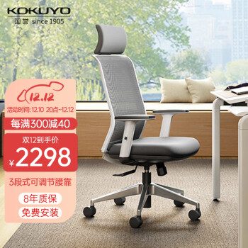 KOKUYO 国誉 Entry电脑办公椅升降人体工学椅电竞游戏椅 灰色+铝合金脚+头枕