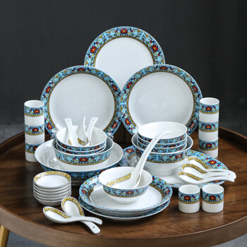 苏氏陶瓷 SUSHI CERAMICS 餐具套装 景泰蓝陶瓷碗盘碟勺子40头釉中彩中餐具礼盒装