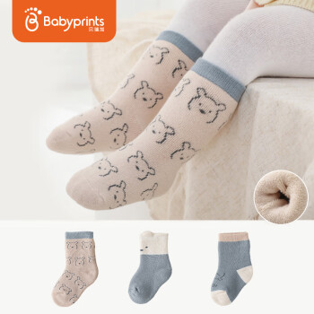 Babyprints 儿童袜3双装秋冬1-3岁宝宝袜子加厚保暖毛圈袜中筒卡通 蓝色 M