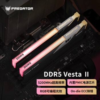 PREDATOR 掠夺者 宏碁掠夺者（PREDATOR）32G(16G×2)套装  DDR5 5200频率 台式机内存条 Vesta II 炫光星舰系列RGB灯条