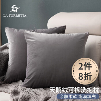 LA TORRETTA 抱枕靠垫 办公室腰枕靠枕床头简约可拆洗纯色天鹅绒沙发垫 灰
