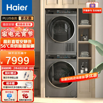 Haier 海尔 晶彩系列 EG100BDC189SU1+GBN100-189U1 热泵式洗烘套装 玉墨银