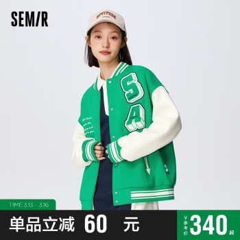 semir森马马利外套女复古棒球服2023春字母夹克101123108014