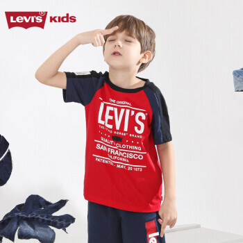 Levi\'s 李维斯 童装男童短袖T恤夏季儿童纯棉舒适亲肤透气针织休闲上衣 超级红 110/56(5) 79元（需用券）