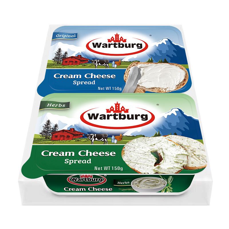 Wartburg 沃特堡 奥地利进口 涂抹奶油奶酪 原味+蒜香150g*2两盒装 冷藏 即食 早餐 11.8元（需买4件，需用券）