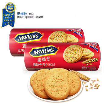 McVitie\'s 麦维他 英国进口  原味全麦粗粮消化饼干 量贩装800g 进口零食