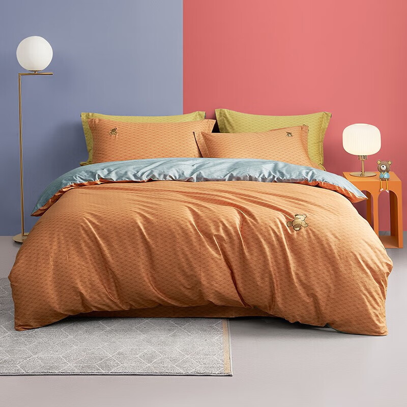 LUOLAI 罗莱家纺 罗莱（LUOLAI）纯棉四件套 晚安小熊 橘色 1.5米床(被套200x230cm) 509元