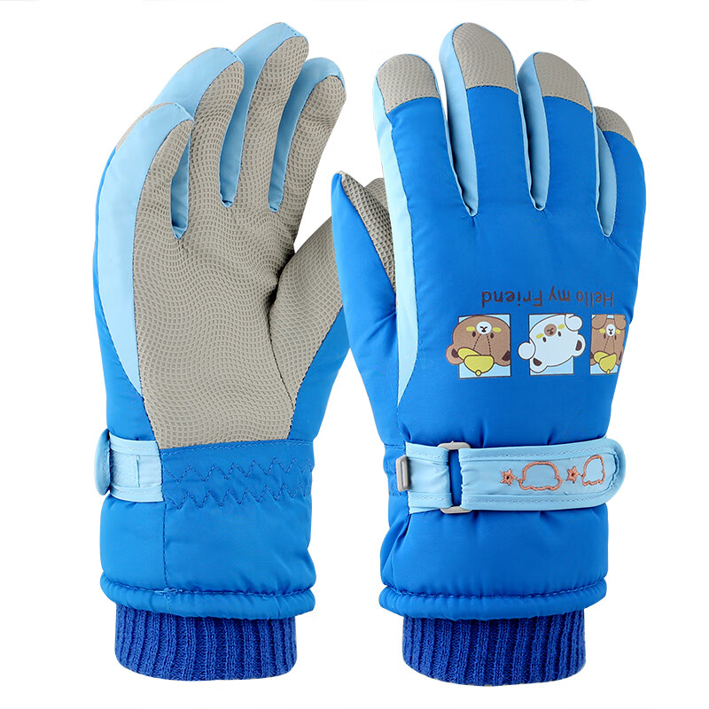 火炬人 儿童手套蓝色滑雪手套骑行手套7岁到12岁保暖卡通冬季手套C3216蓝 35元