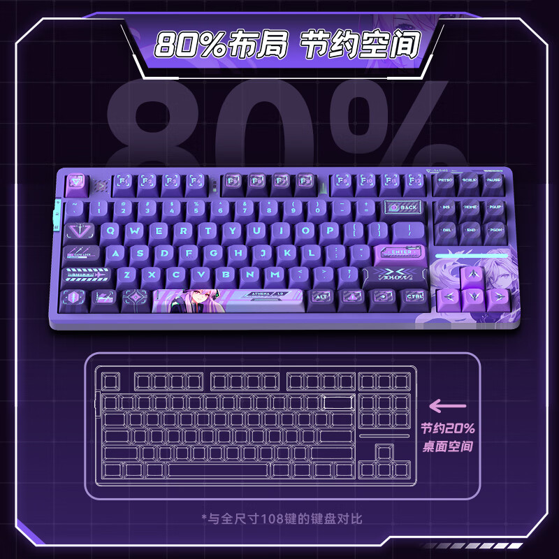 VGN V87 PRO 87键 2.4G蓝牙 多模无线机械键盘 狄安娜 阿尼亚轴 RGB 279元包邮（多重优惠）