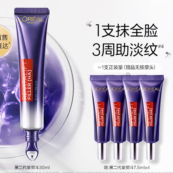 京東PLUS：巴黎歐萊雅 復(fù)顏玻尿酸眼霜 按摩頭版 30ml（贈(zèng) 同款7.5ml*4） 券后273.05元