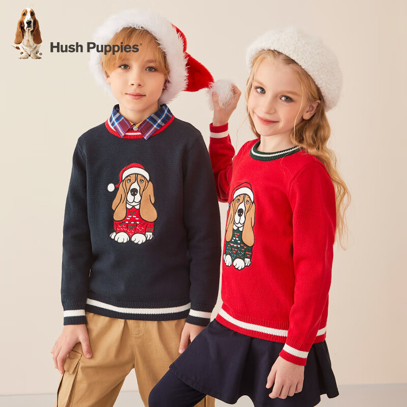 暇步士 童装男童女童圣诞款线衣时尚舒适柔软个性 珊瑚红 券后104元
