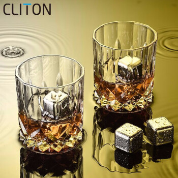 CLITON 玻璃威士忌酒杯 欧式雕花烈酒杯洋酒杯家用水杯玻璃杯套装 2只装