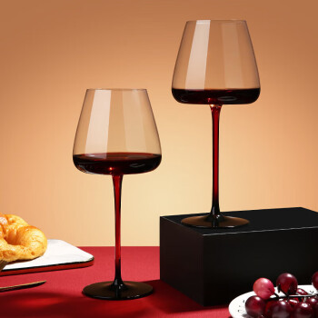 苏氏陶瓷 SUSHI CERAMICS水晶玻璃红酒杯高脚杯葡萄酒杯新婚礼物590ml 红+黑2支装