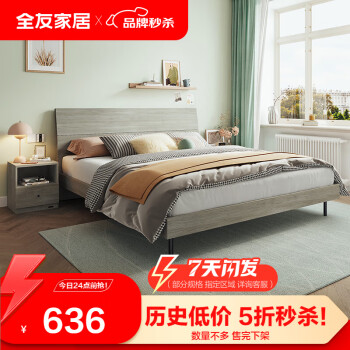 QuanU 全友 家居 床现代简约板式床双人床窄边设计环保板材主卧室家具106302 床F(1.5米)