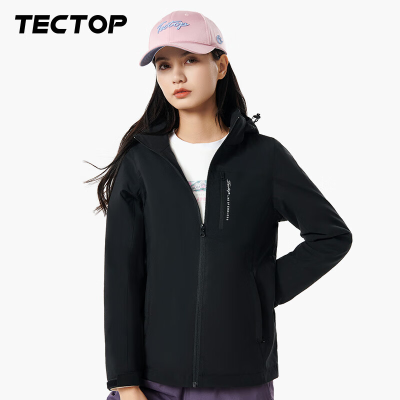 TECTOP 探拓 冲锋衣 加绒保暖透气户外服冲锋衣 黑色 券后119元