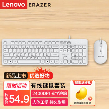 Lenovo 联想 异能者有线键盘鼠标套装 键鼠套装 商务办公鼠标键盘套装 多媒体电脑笔记本键盘KM301（白色）