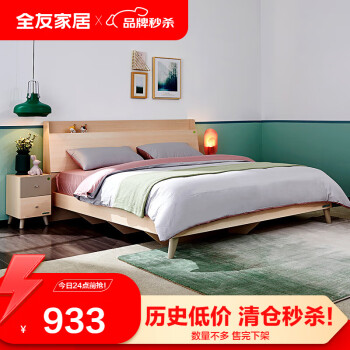 QuanU 全友 家居 床 现代简约双人床卧室家具组合板式席梦思床106306  框架床+床头柜*1 1500*2000