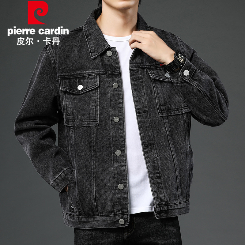 皮尔·卡丹 皮尔卡丹夹克男冬季潮流韩版修身长袖牛仔外套男男装上衣BLY6016黑色XL码 239元