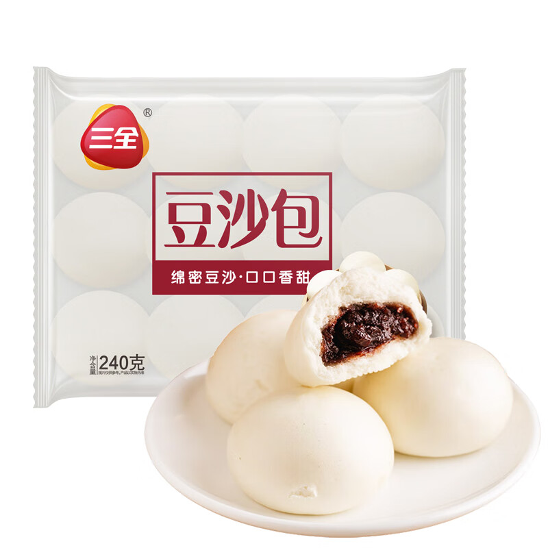 三全（Sanquan）豆沙包 240g/约10个*10袋（专区任选10件） 49元任选10件，折单件4.9元