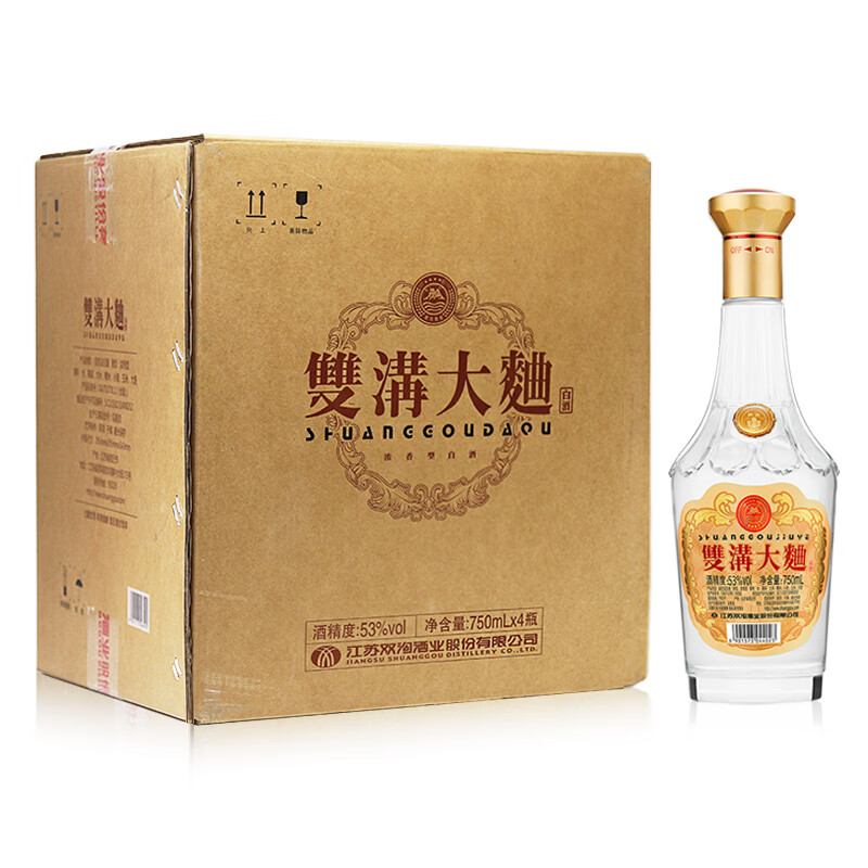 雙溝 大曲 金獎光瓶酒53度750mL*4瓶整箱裝濃香型白酒口糧酒糧食酒 券后287元