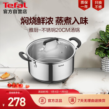 Tefal 特福 汤锅不锈钢煲汤煮粥一体锅燃气电磁炉通用-雅厨系列20cm