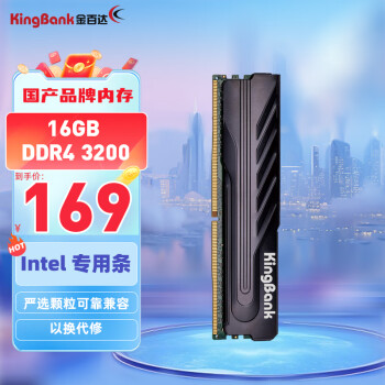 KINGBANK 金百达 黑爵系列 DDR4 3200MHz 台式机内存 马甲条 黑色 16GB ￥164