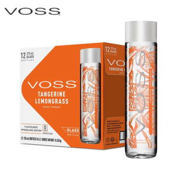 VOSS 芙丝 挪威原装进口 芙丝（VOSS）柑橘柠檬草苏打水饮料（含气型）375ml*12瓶（玻璃瓶） 整箱装
