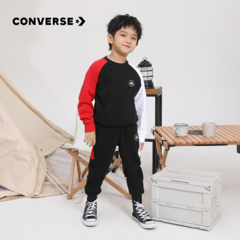 CONVERSE 匡威 童装男女童卫衣套装秋季儿童连帽卫衣长裤2件套 2198正黑色 110