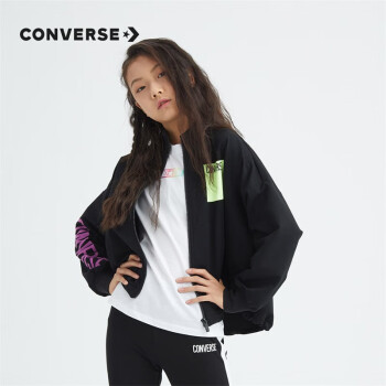 CONVERSE 匡威 童装女童短款针织夹克春秋男童儿童休闲上衣外套 2079正黑色 120