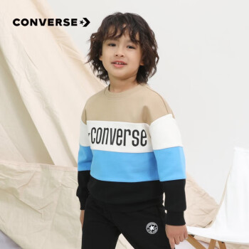 CONVERSE 匡威 童装儿童套头卫衣秋季男童拼色上衣外套 正黑色 110S