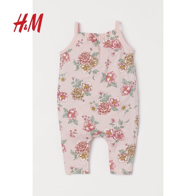 H&M 童装幼童女宝宝连体衣夏季新款棉质印花无袖吊带连身裤 0932432 浅粉红/花卉 66/48 17元