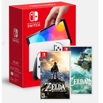 京东百亿补贴：Nintendo 任天堂 日版 Switch OLED 游戏主机 白色+荒野之息+王国之泪（加赠2年会员） 2559元